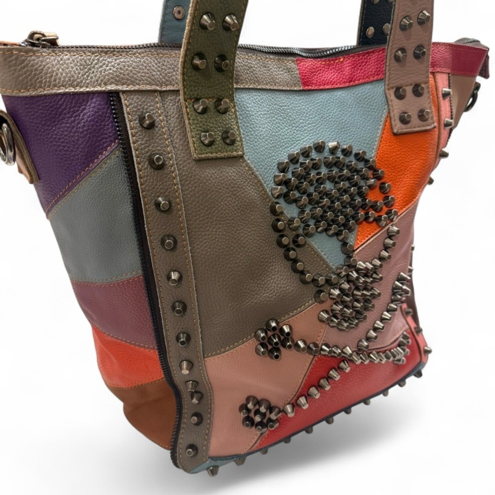 AmeriLeather Genuine Leather Patchwork Studded Sk… - image 2